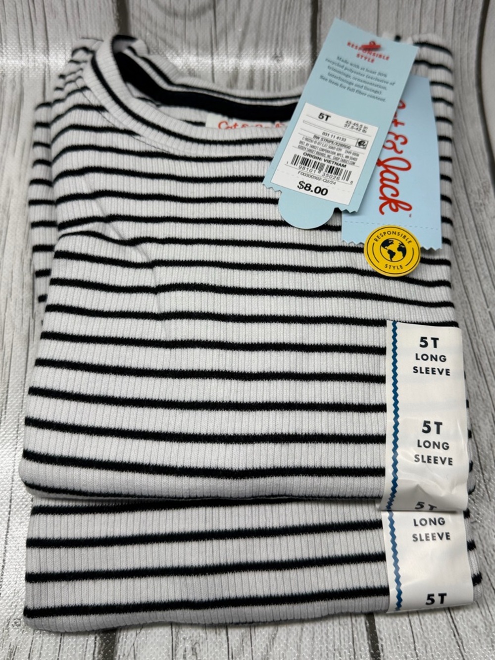 BRAND NEW 2 Shirts-Cat & Jack 5T Striped Toddler Long Sleeve Shirt